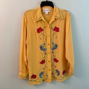 Vintage Diane  Von Furstenberg silk embroidered shirt